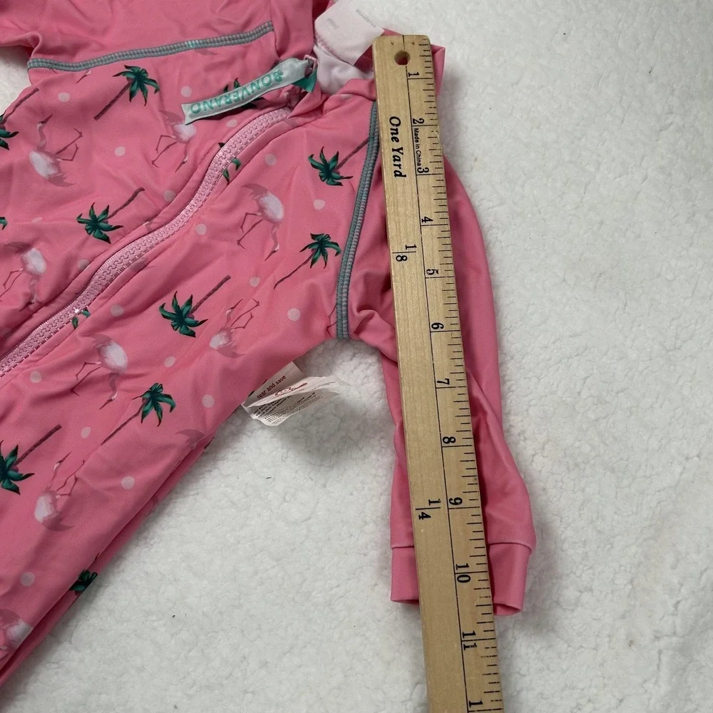 Bonverano UV Sun Suit Baby Girls 6-9M Pink Flamingo Palm Rashguard One Piece Hat - Picture 14 of 16